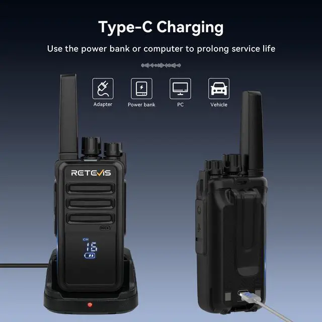 Alt view image 13 of 14 - RT68H Walkie Talkies for Adults,2 Way Radio Long Range, Intuitive,Channel,Power Display,VOX Hands Free,Keylock,Rugged Two Way Radios with USB Charging Base,for Trip Camping Hiking (2 Pack)