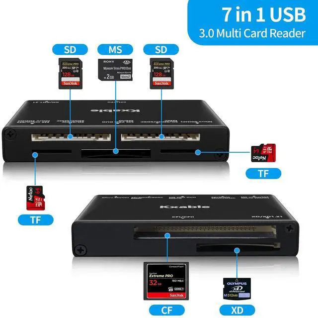 Alt view image 9 of 14 - SD Card Reader 7 in 1, USB 3.0 Memory Card Reader/Writer 5Gbps, for SD/Micro SD/MS/CF/MMC/XD/SDHC/SDXC Camera Memory Card, Reader for Mac OS, Windows, Linux- with 2 USB A/C to Micro 3.0 Cables
