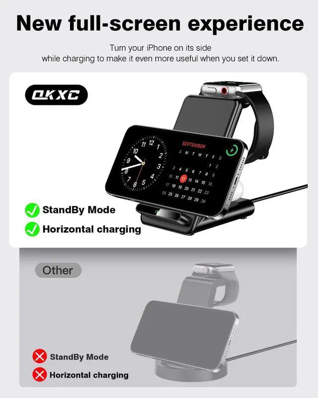 Alt view image 9 of 14 - Wireless Charging Station,3 in 1 Charging Stand Made for Apple Watch Ultra 11 10 9 8 7 6 SE 5 4 3,Fast Wireless Charger Made for iPhone 17/Air/16/15/14/13/12,for AirPods Pro(with Adapter) (Black)
