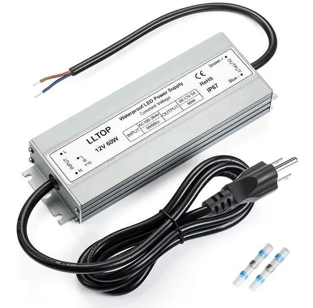 Alt view image 8 of 14 - LED Driver 60 Watts Waterproof IP67 Power Supply AC100-264V to 12V DC 5A Low Voltage Transformer Ultra Thin Adapter for Outdoor LED Lights, Computer Project
