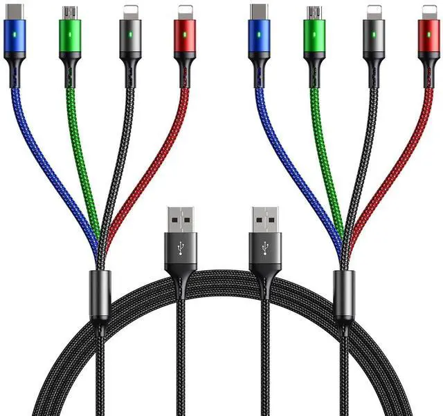 Alt view image 8 of 14 - Multi Charging Cable, 10ft 2Pack Multi Charger Cable Braided 4 in 1 Multiple USB Cable Universal Charging Cord with Lightning/Type C/Micro USB Port for Cell Phones/iPhone 17 16 15/Samsung/Ps/Tablets