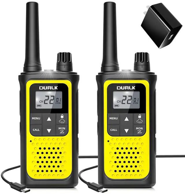Alt view image 8 of 14 - Walkie Talkies Long Range for Adults - 2 Pack Rechargeable Walkie Talkies Two Way Radios 22 FRS Channels, NOAA Weather Alerts, 1800mAh Li-ion Battery, LED Flashlight, VOX for Hiking Camping (Yellow)
