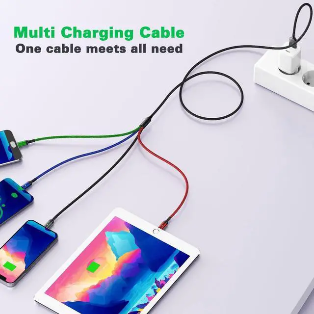 Alt view image 11 of 14 - Multi Charging Cable, 10ft 2Pack Multi Charger Cable Braided 4 in 1 Multiple USB Cable Universal Charging Cord with Lightning/Type C/Micro USB Port for Cell Phones/iPhone 17 16 15/Samsung/Ps/Tablets