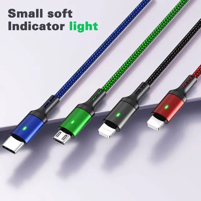 Alt view image 14 of 14 - Multi Charging Cable, 10ft 2Pack Multi Charger Cable Braided 4 in 1 Multiple USB Cable Universal Charging Cord with Lightning/Type C/Micro USB Port for Cell Phones/iPhone 17 16 15/Samsung/Ps/Tablets