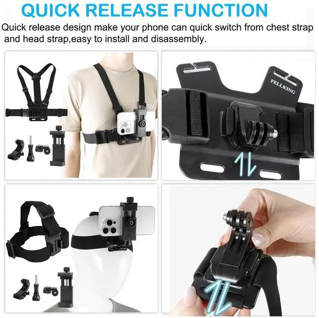 Alt view image 12 of 14 - Mobile Phone Chest Strap Harness Mount Head Strap Holder Kit for POV/VLOG,Cell Phone Clip Compatible with iPhone,Samsung,GoPro Hero 9, 8,7, 6, 5, 4, 3,2, 1,AKASO,DJI Osmo,and Action Cameras