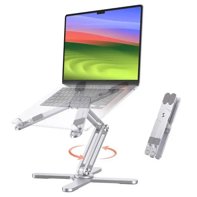Alt view image 8 of 14 - LA10 360° Rotating Laptop Stand Riser for Desk, Ergonomic Foldable Computer Stand Adjustable Height Angles for Collaborative Work, Easy Storage Fit Macbooks,All Laptops up to 16 inches, Silver