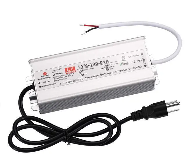 Alt view image 8 of 14 - LED Driver 100 Watts 110V AC to 12V DC Low Voltage Output, IP67 Waterproof Power Low Voltage Transformer Adapter with 3 pin Plug LED Cable for LED Light bar, Indoor and Outdoor Light String