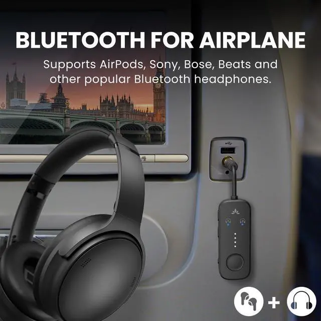 Alt view image 9 of 14 - Relay - Premium Airplane Bluetooth Adapter with Advanced Qualcomm Chipset, 2 Headphones Support, 25hrs Play Time, aptX Adaptive & HD Audio Transmitter for Airpods, Bose & Travel Flight