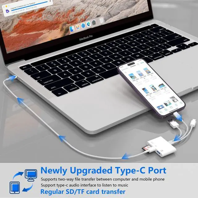 Alt view image 11 of 12 - Universal SD Card Reader for iPhone/Mac - Upgraded TypeC(Data)+Lightning+USB Three Port SD/TF Memory Card Reader Digital Camera Transfer to Phone Adapter, Multi Port 4 in 1 Universal SD Card Reader