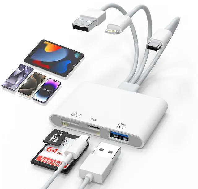 Alt view image 7 of 12 - Universal SD Card Reader for iPhone/Mac - Upgraded TypeC(Data)+Lightning+USB Three Port SD/TF Memory Card Reader Digital Camera Transfer to Phone Adapter, Multi Port 4 in 1 Universal SD Card Reader