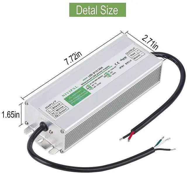 Alt view image 13 of 14 - LED Driver 120 Watts Waterproof IP67 Power Supply Transformer Adapter 100V-260V AC to 12V DC Low Voltage Output for LED Light, Computer Project, Outdoor Light and Any 12V DC led Lights
