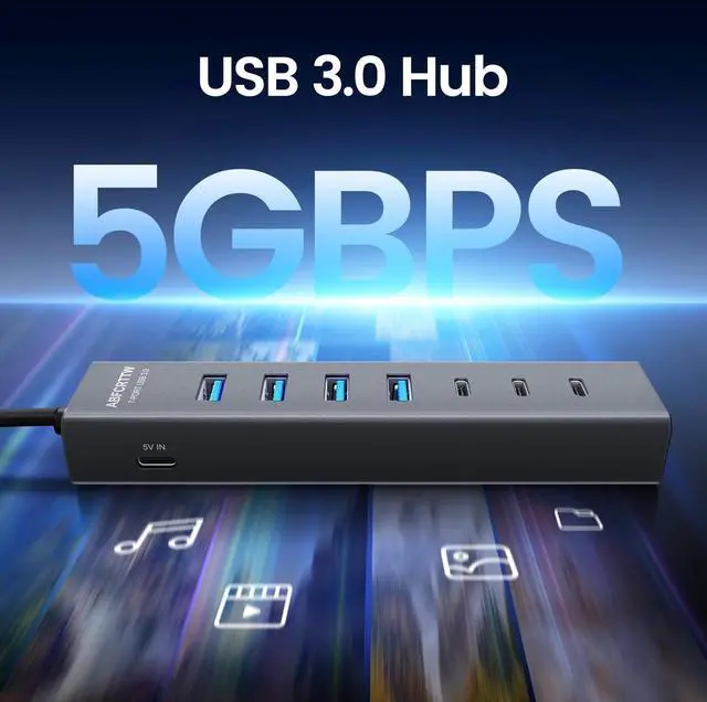 Alt view image 9 of 14 - USB C to USB Hub Multiport Adapter, Aluminium 7-Port USB C Hub Multiport Adapter, USB Extenders, USB c Splitter for Thunderbolt, MacBook Pro/Air, Laptop, iPad, iMac, U Flash, PSSD, Keyboard, Mouse