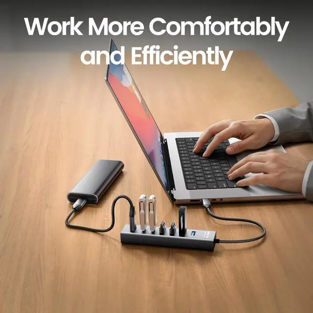 Alt view image 13 of 14 - USB C to USB Hub Multiport Adapter, Aluminium 7-Port USB C Hub Multiport Adapter, USB Extenders, USB c Splitter for Thunderbolt, MacBook Pro/Air, Laptop, iPad, iMac, U Flash, PSSD, Keyboard, Mouse