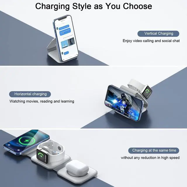 Alt view image 9 of 14 - Wireless Charger 3 in 1,RTOPS Magnetic Travel Wireless Charging Station Multiple Devices,GaN 3 in 1 Charging Station,Compatible for iPhone16/15/14/13/Pro/Max,iWatch,AirPods4/3/2/Pro(Adapter Includes)
