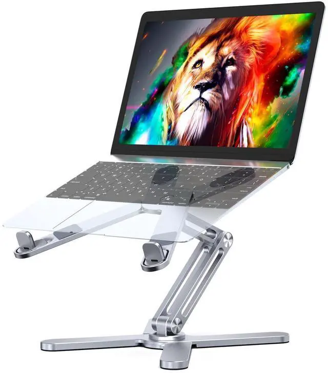 Alt view image 7 of 12 - Adjustable Laptop Stand with 360 Rotating Base, Aluminum Laptop Riser for Desk Foldable, Ergonomic Notebook Stand Holder Compatible with iPad and MacBook/All Laptops up to 16 inches - Silver