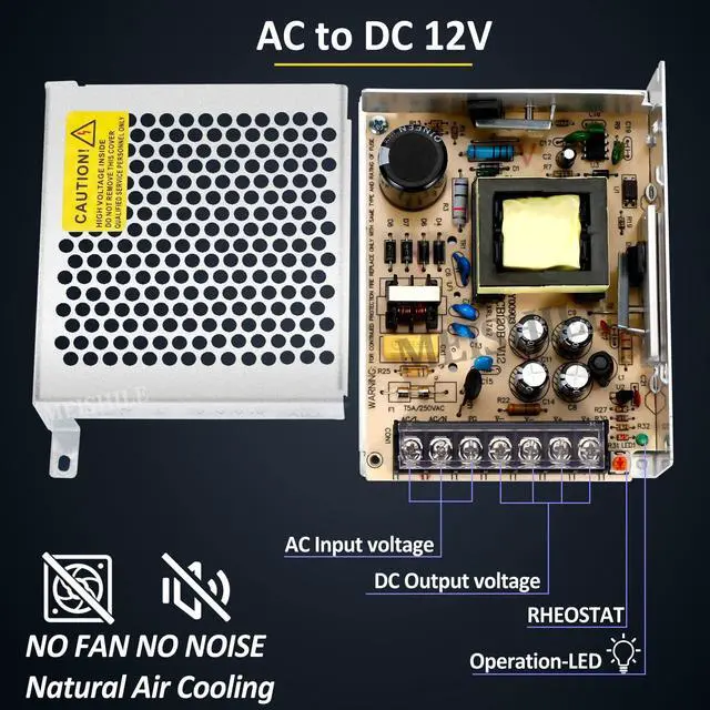 Alt view image 12 of 14 - 12V 10A 120W DC Switching Power Supply Adapter 110V AC to DC 12V, Industrial Transformer Converter 0-8A 5A LED Drive Light Strip Lamp CCTV Camera DVR Meter Electric Motor Model SMPS 110V