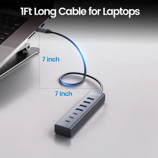 Alt view image 14 of 14 - USB C to USB Hub Multiport Adapter, Aluminium 7-Port USB C Hub Multiport Adapter, USB Extenders, USB c Splitter for Thunderbolt, MacBook Pro/Air, Laptop, iPad, iMac, U Flash, PSSD, Keyboard, Mouse