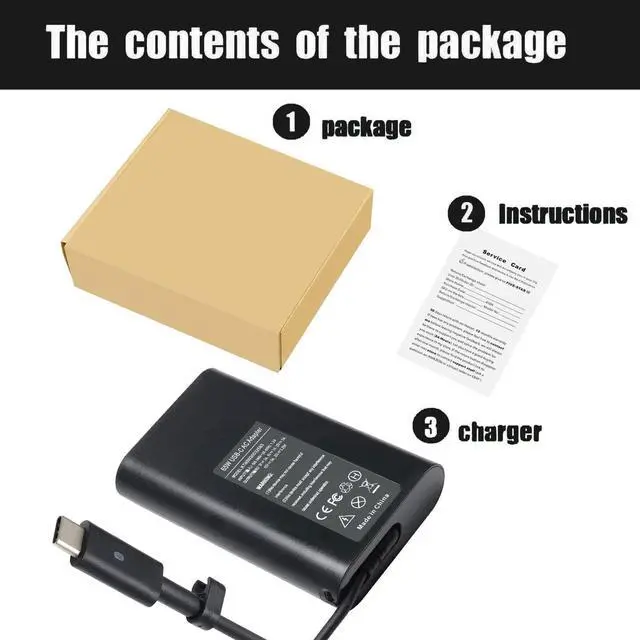 Alt view image 10 of 10 - 65W USB C Charger Compatible with Dell Latitude 5420 5520 5320 7420 7430 7400 7370 7390 7275 7285, XPS 13 7390 9350 9380 9370 9360 9310 9365 9300 9550 USB C Laptop Charger