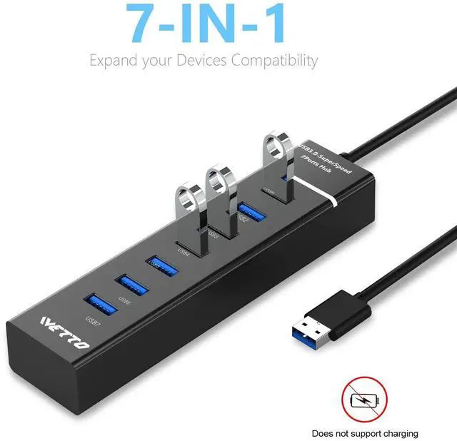 Alt view image 10 of 14 - 7-Port USB 3.0 Hub, Data USB Hub Splitter with 3.3ft Long Cable for Laptop, PC, MacBook, Mac Pro, Mac mini, iMac, Surface Pro and More