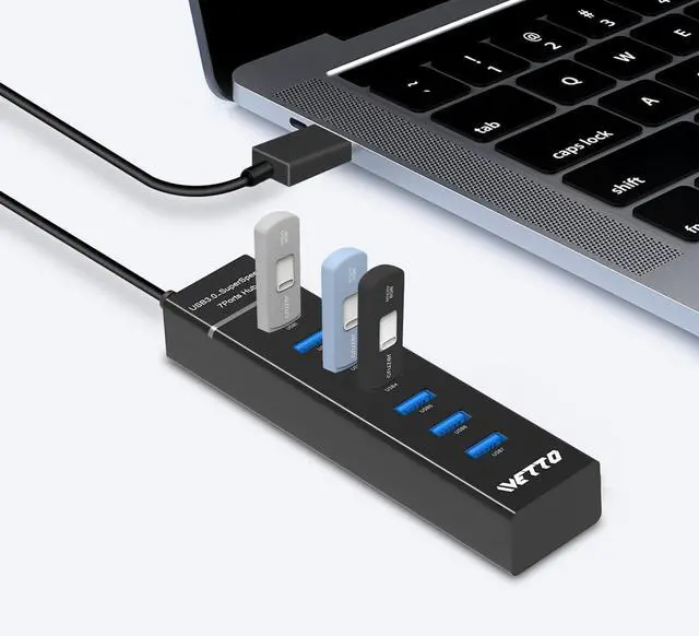 Alt view image 14 of 14 - 7-Port USB 3.0 Hub, Data USB Hub Splitter with 3.3ft Long Cable for Laptop, PC, MacBook, Mac Pro, Mac mini, iMac, Surface Pro and More