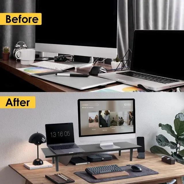 Alt view image 14 of 14 - Dual-Monitor-Stand-Riser-For-Desk Adjustable Length 32-40 InchLarge Desktop Computer Monitor Riser For 2 ScreensDesk Shelf Organizer Riser Stand For Computer/Laptop/PC/Printer/TV Black