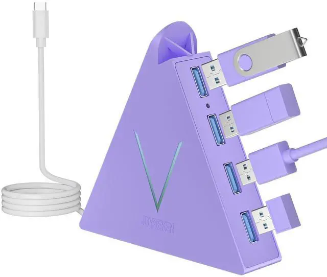Alt view image 8 of 14 - USB C Hub, USB Type C to 4-Port USB 3.0 Adapter for MacBook, Surface, Laptop, Flash Drive, Mouse, Keyboard, HDD (2ft, Light Purple)