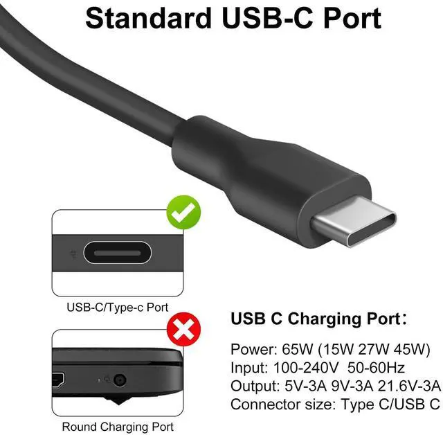 Alt view image 9 of 14 - USB C Laptop Charger Compatible with Dell Laptop Chromebook Charger 65W 45W USB Type C Fast Power Adapter
