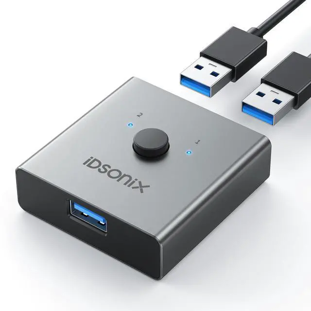 Alt view image 8 of 14 - USB 3.0 Switch Aluminum, Bi-Directional USB Switcher 1 in 2 Out (2 in 1 Out), Share 1 Device Between 2 Computers for Printer Mouse Keyboard, USB Sharing Switch Support CarPlay,Android Auto