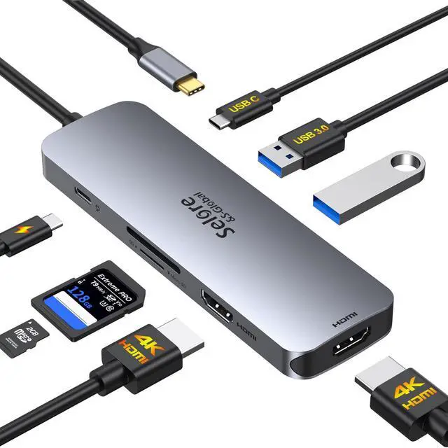 Alt view image 8 of 14 - USB C Docking Station Dual HDMI Monitor, USB C to Dual HDMI Adapter with 2HDMI Ports, PD Charging, SD/microSD, USB A&C 3.0 Ports, Laptop Docking Station for Dell XPS/HP/Lenovo/Surface/Yoga etc