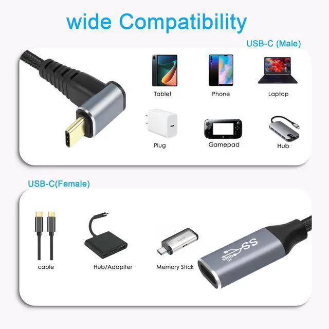 Alt view image 13 of 14 - 2M Right Angle USB C Extension Cable,90 Degree 10Gbps PD 100W USB3.1 Gen2 Male to Female Charging Cord,Up Down Type-C Extender Cable Compatible with Laptops and More Type-C Devices