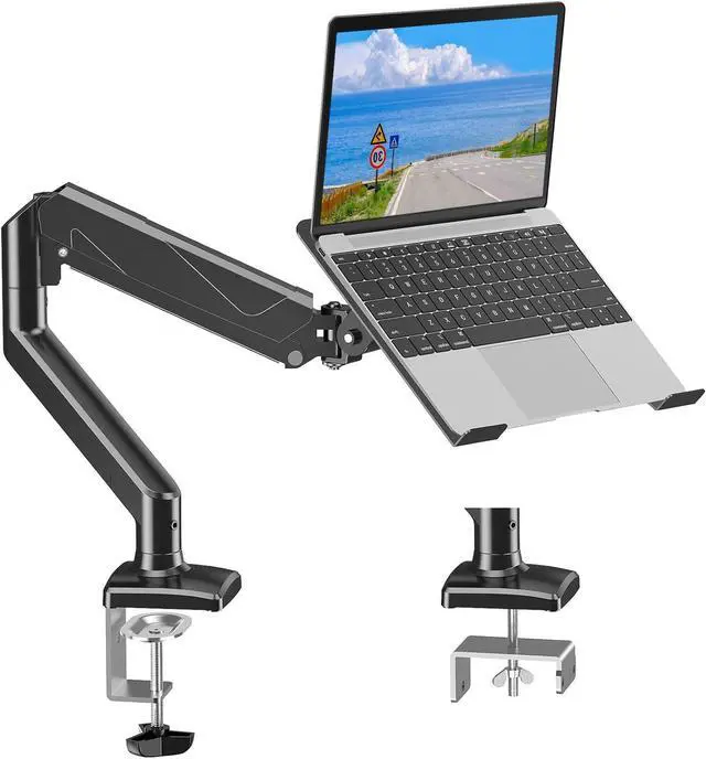Alt view image 8 of 14 - Laptop Stand for Desk, Adjustable Aluminum Laptops Arm Mount for 14-17 Inch Notebook & 32" Monitor, Laptops Arm for Desk Support for 2.2-19.8lbs, 2-in-1 Laptop Desk Mount with Clamp/Grommet