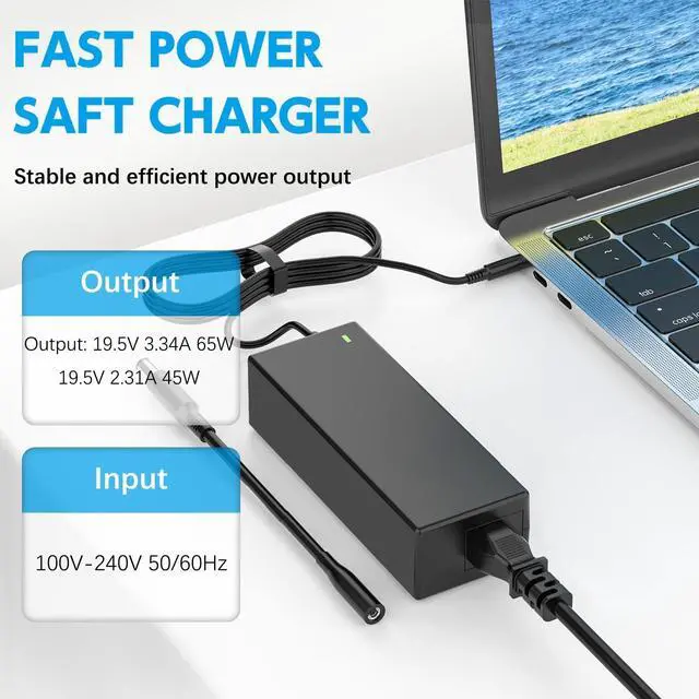 Alt view image 9 of 14 - 65W Laptop Charger Compatible with Dell Inspiron 13 14 15 16 17 3000 5000 7000 Series; Latitude 3420 3540 5400 Vostro 3520 2-in-1 Tips (4.5mm & 7.4mm) - 19.5V 3.34A (Fits 45W) - 9Ft Cord