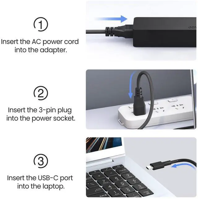 Alt view image 10 of 14 - 65W USB C Charger Compatible with Lenovo Thinkpad/Yoga/Chromebook Laptop Computer 65W 45W USB C Fast Power Adapter