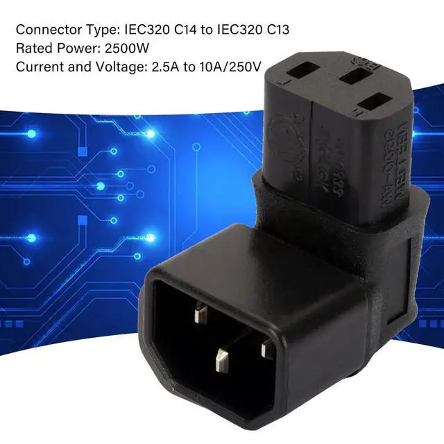 Alt view image 12 of 14 - 2 Pack IEC 320 C14 Male to C13 Female 90 Degree Angled Power Extension Connector Adapter 10A 250V for Monitor/Computer/PDU Chassis/Printer