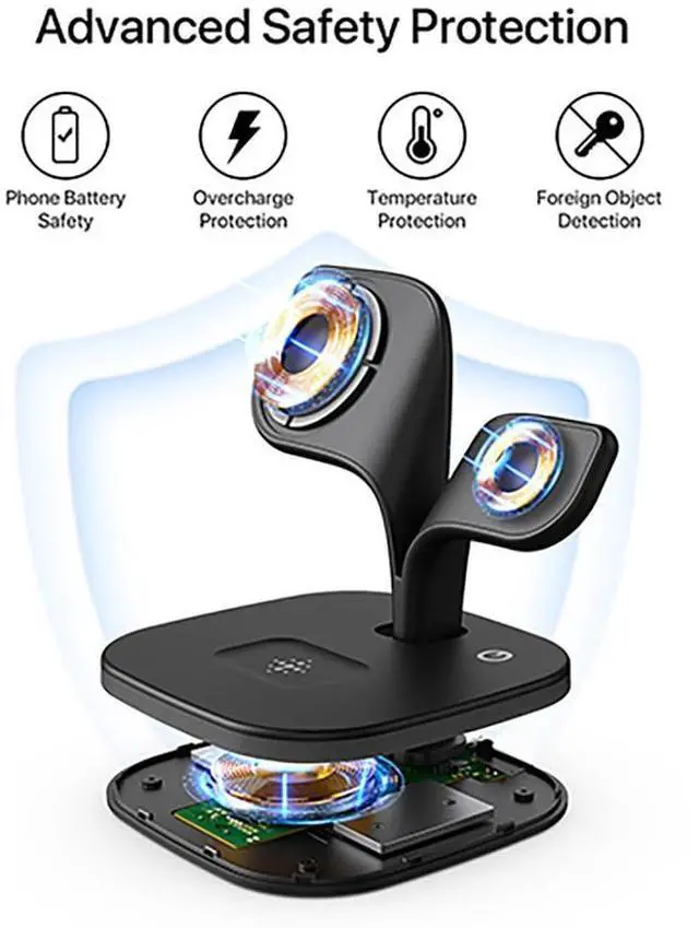 Alt view image 14 of 14 - Wireless Charging Station for Magsafe Charger,Charging Station for Multiple Devices,Wireless Charger for iPhone 17 Air 16 15 14 13 12,Apple Watch,AirPods with LED(Black)