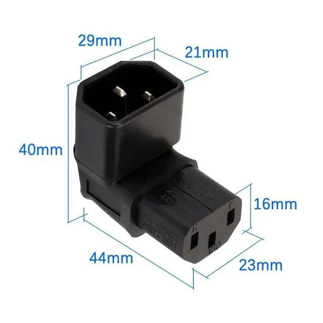 Alt view image 14 of 14 - 2 Pack IEC 320 C14 Male to C13 Female 90 Degree Angled Power Extension Connector Adapter 10A 250V for Monitor/Computer/PDU Chassis/Printer