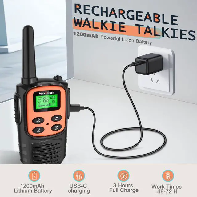 Alt view image 10 of 14 - Walkie Talkies for Adults 2 Pack Long Range Rechargeable 2 Way Radios, Hiking Accessories Camping Gear Xmas Gift for Kids with 22 FRS Channel Radios, Lamp,VOX,Li-ion Battery,NOAA