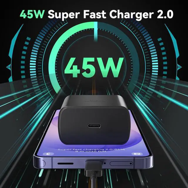 Alt view image 13 of 14 - 45W Super Fast Charger USB C Android Phone Type C Charger Fast Charging Block with 6.6FT Cord for Samsung Galaxy S26/S26 Ultra/S26+/S25 Ultra/S25/S24 Ultra/S24/S23 Ultra/S22/S21/S20/Note 10, Black