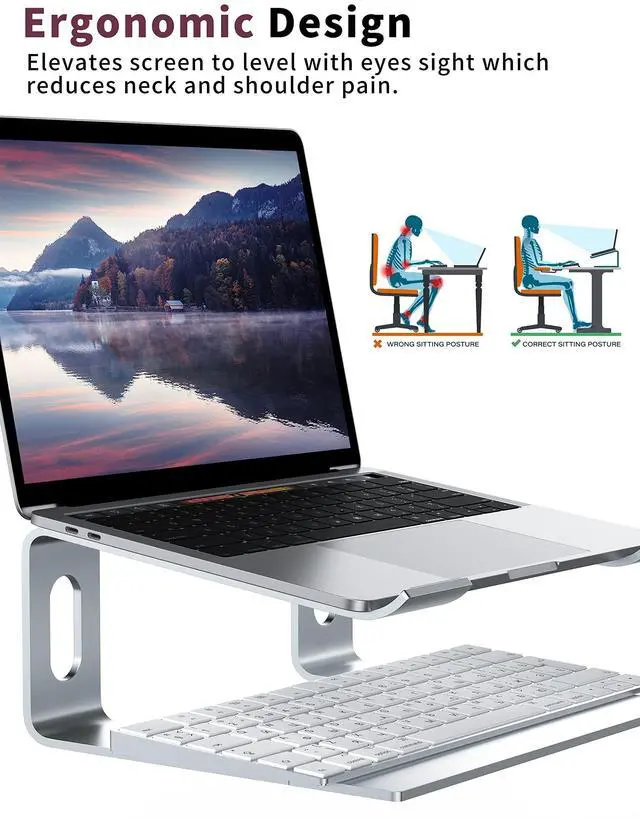 Alt view image 10 of 14 - Laptop Stand for Desk, Aluminum Computer Riser, Ergonomic Notebook Holder, Detachable Metal Laptops Elevator, PC Cooling Mount Support 10 to 15.6 Inches Notebook, Silver
