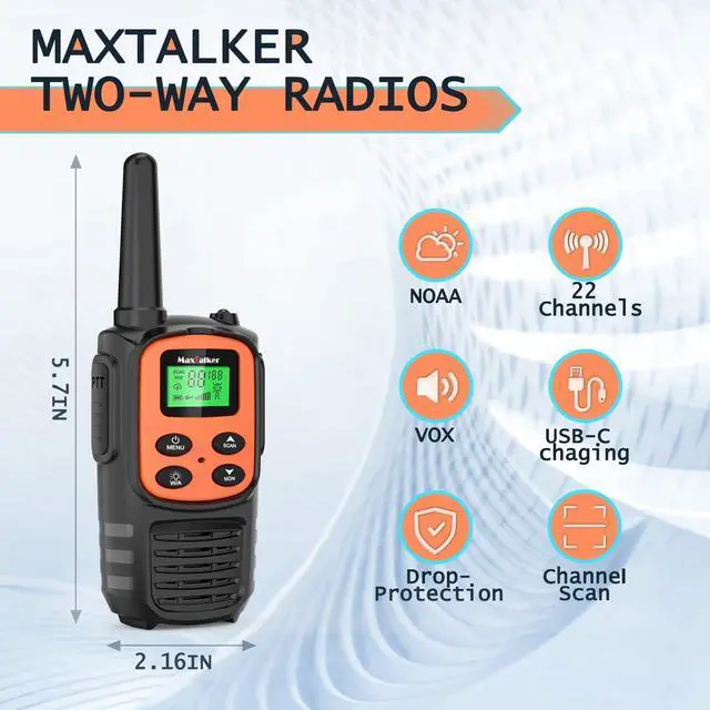 Alt view image 9 of 14 - Walkie Talkies for Adults 2 Pack Long Range Rechargeable 2 Way Radios, Hiking Accessories Camping Gear Xmas Gift for Kids with 22 FRS Channel Radios, Lamp,VOX,Li-ion Battery,NOAA