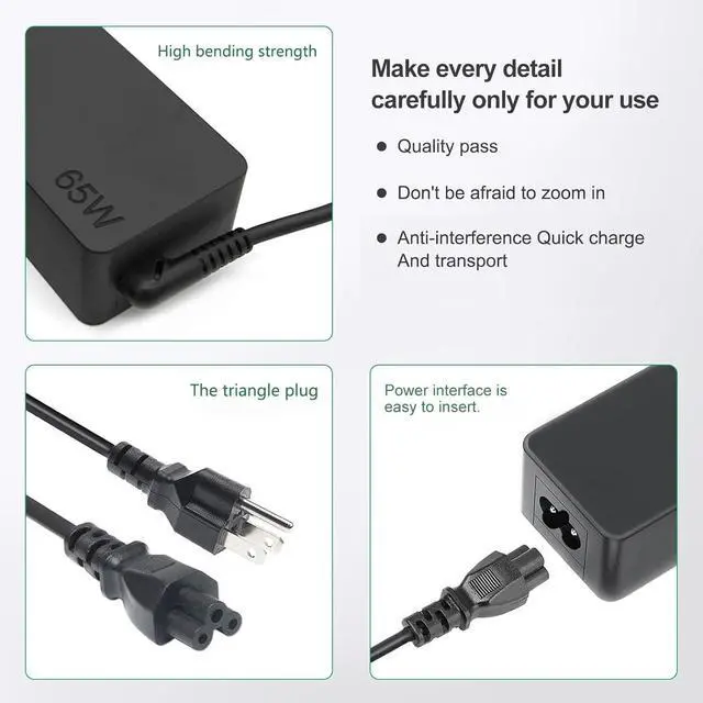 Alt view image 14 of 14 - 65W USB C Charger Compatible with Lenovo Thinkpad/Yoga/Chromebook Laptop Computer 65W 45W USB C Fast Power Adapter