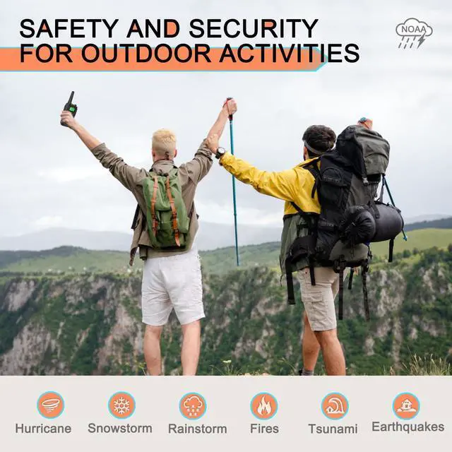 Alt view image 12 of 14 - Walkie Talkies for Adults 2 Pack Long Range Rechargeable 2 Way Radios, Hiking Accessories Camping Gear Xmas Gift for Kids with 22 FRS Channel Radios, Lamp,VOX,Li-ion Battery,NOAA