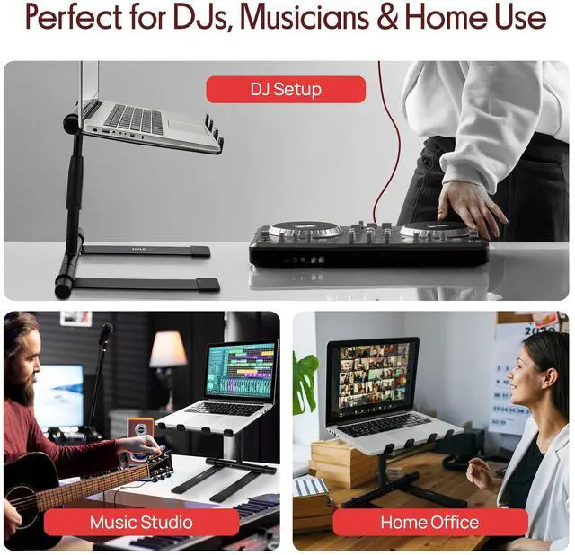 Alt view image 10 of 14 - Portable Folding Laptop Stand - Standing Table with Adjustable Angle, Foldable Height and Four Prong Anti-Slip Tray for iPad, Tablet, DJ Mixer, Workstation, Gaming and Home Use - PLPTS55