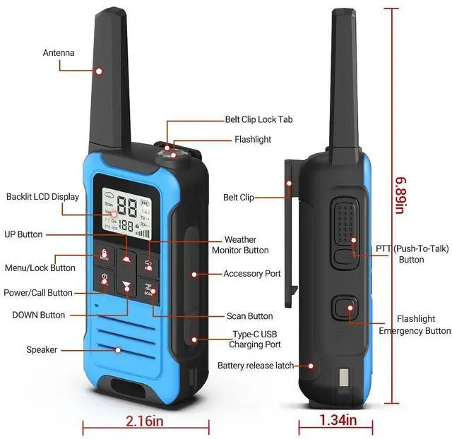 Alt view image 12 of 14 - Walkie Talkies Long Range for Adult, 4Pack Rechargeable Walkie Talkie F22 FRS Two Way Radio 1400mAh Li-ion Battery,USB-C Cable, NOAA with Flashlight for Camping Family
