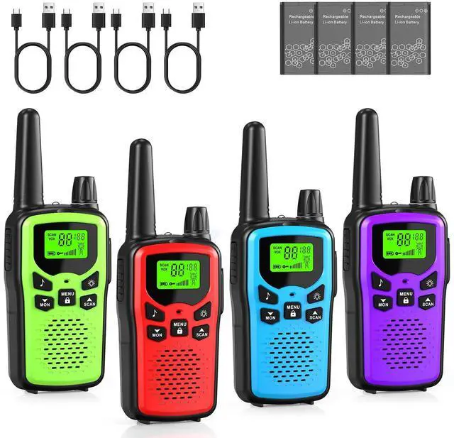Alt view image 8 of 14 - Walkie Talkies for Adults Long Range,Rechargeable Walkie Talkies with 22 FRS Channels,Two Way Radios with LED Flashlight for Hiking Cruises Camping,4 Pack