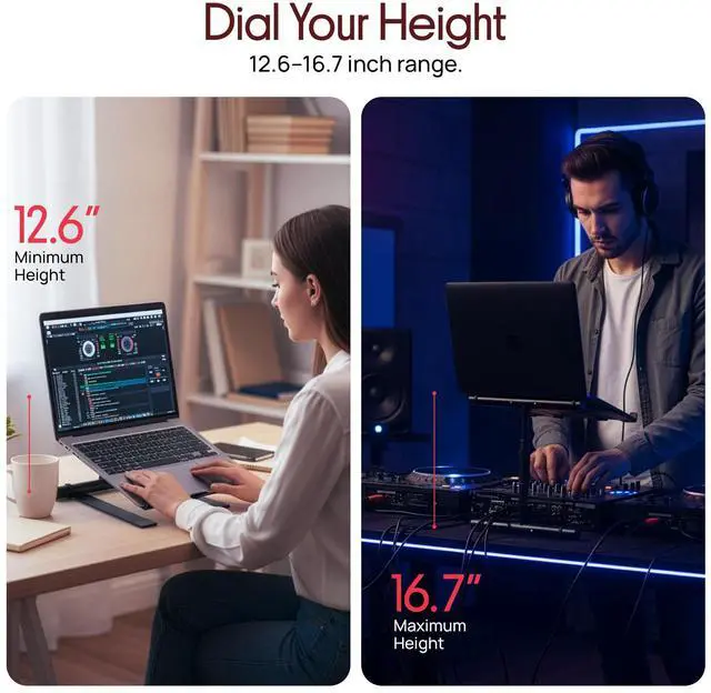 Alt view image 13 of 14 - Portable Folding Laptop Stand - Standing Table with Adjustable Angle, Foldable Height and Four Prong Anti-Slip Tray for iPad, Tablet, DJ Mixer, Workstation, Gaming and Home Use - PLPTS55