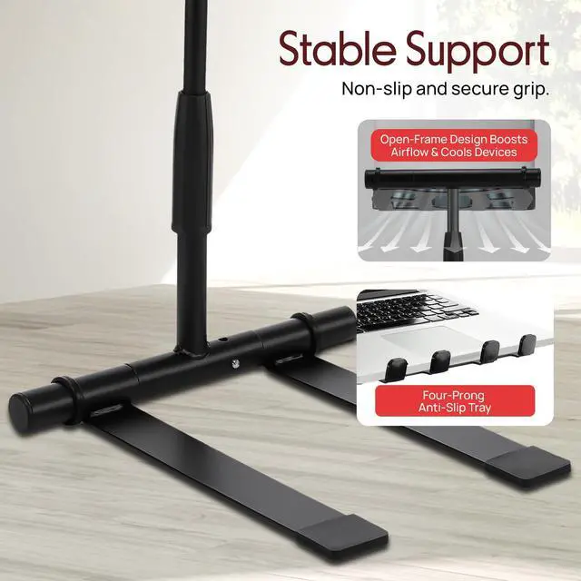 Alt view image 14 of 14 - Portable Folding Laptop Stand - Standing Table with Adjustable Angle, Foldable Height and Four Prong Anti-Slip Tray for iPad, Tablet, DJ Mixer, Workstation, Gaming and Home Use - PLPTS55