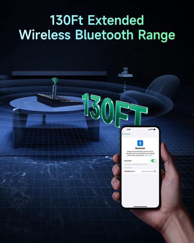 Alt view image 10 of 14 - Bluetooth Receiver, Wireless Bluetooth Adapter for Speakers, PA Systems, Audio Mixer, DJ Systems, Bluetooth 5.3, 20 Hours Battery Life (CV-1)
