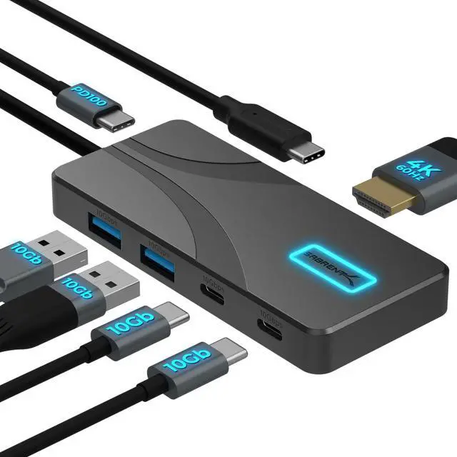 Alt view image 8 of 14 - USB C Hub 5-in-1 Docking Station, 10Gbps USB-A & USB-C Ports, 4K HDMI Output, 100W PD Input, 80W Charging, Aluminum USB Hub for Laptops/Phones/Tablets HDR/HDCP (HB-TG5P)