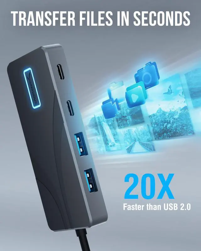 Alt view image 13 of 14 - USB C Hub 5-in-1 Docking Station, 10Gbps USB-A & USB-C Ports, 4K HDMI Output, 100W PD Input, 80W Charging, Aluminum USB Hub for Laptops/Phones/Tablets HDR/HDCP (HB-TG5P)